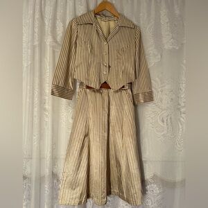 Authentic 1940s Handmade Satin Two Piece Dress Set Striped Vintage